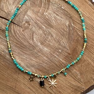 Gold and Turquoise Beaded Necklace